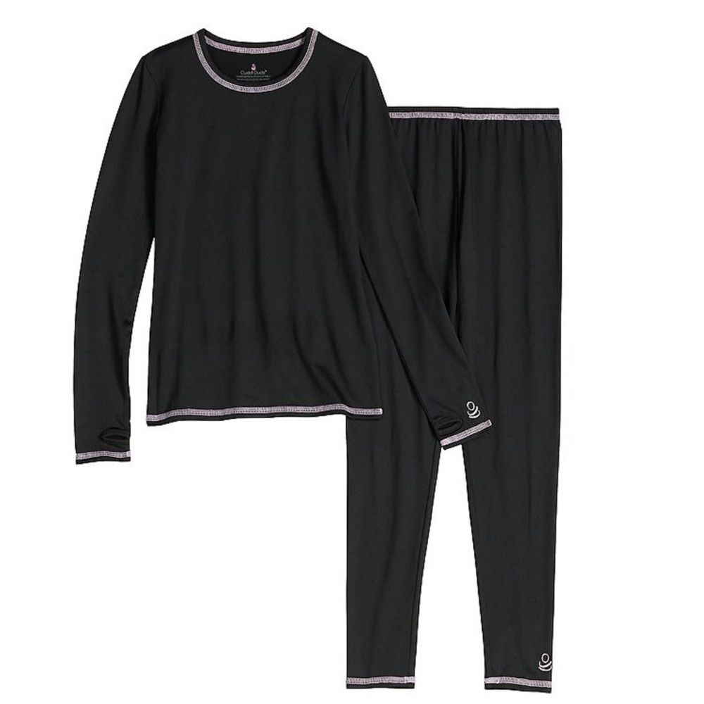 Cuddl Duds Warm Layers 2pc Base Layer Set NEW Comfort Stretch Black L 10/12
